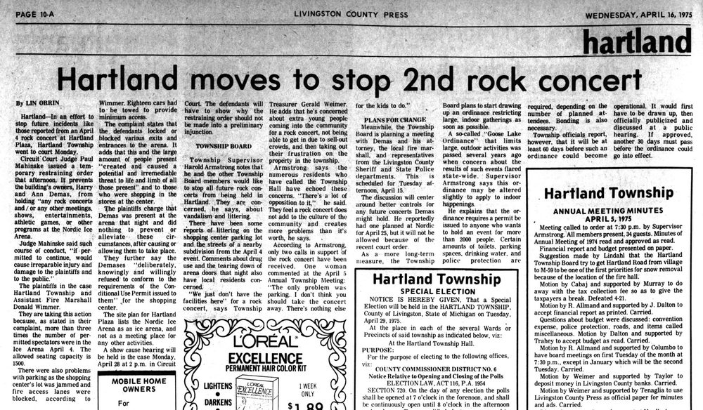 Nordic Ice Arena - April 16 1975 Article On Concert Opposition (newer photo)